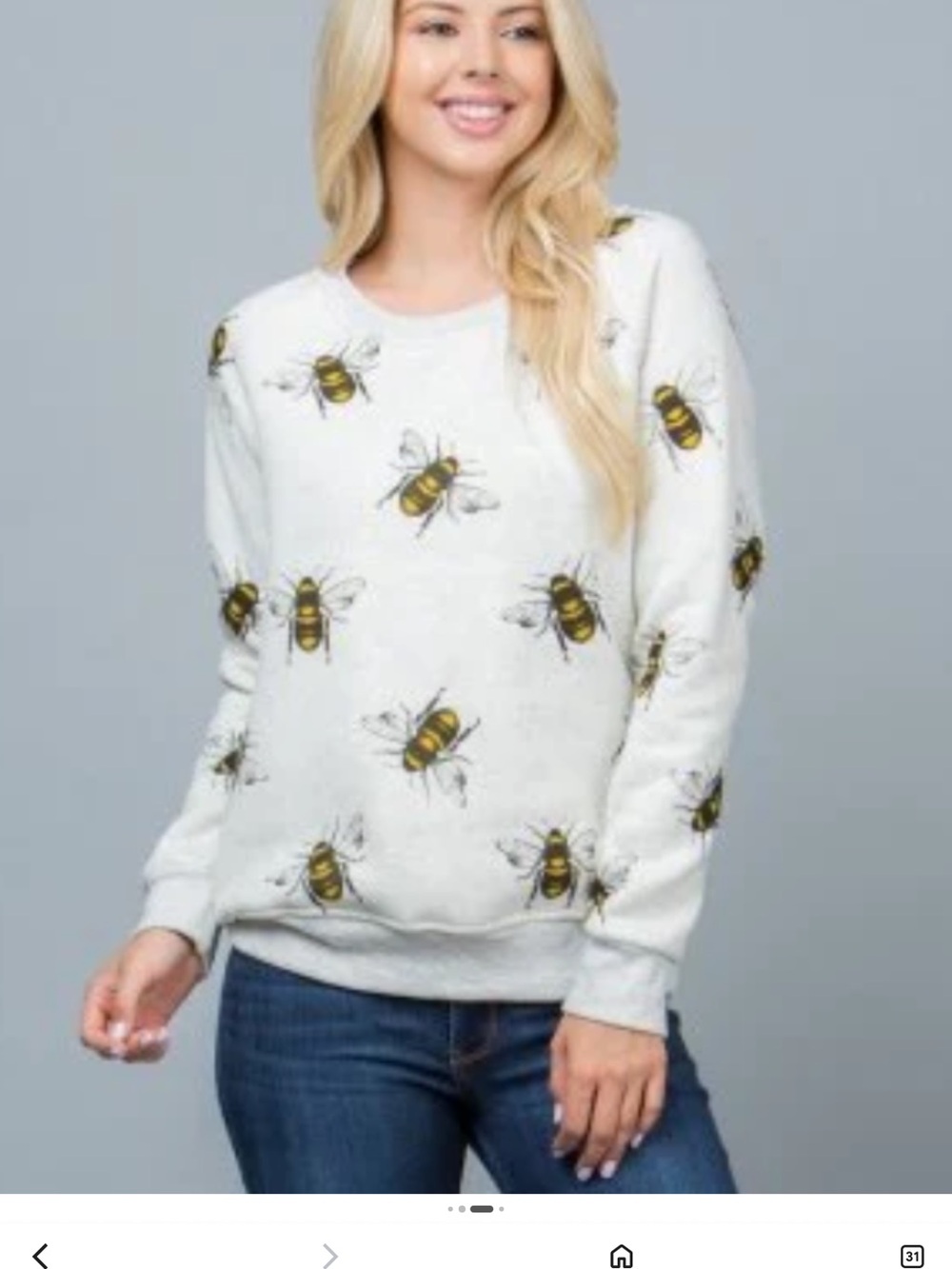 LA SOUL Bee Print Crewneck Sweatshirt White Yellow Bee Motif